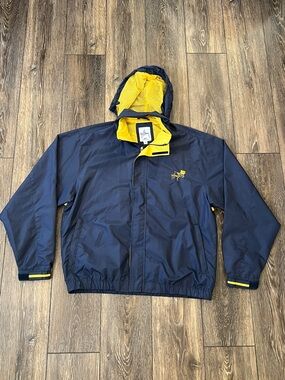 Guy Harvey Bluewater Navy & Yellow Hooded Windbreaker Zip Up Jacket Mens Medium